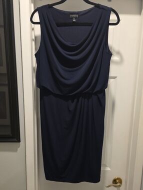 Enfocus Studio Navy Draped Cowl Neck Sleeveless Dress